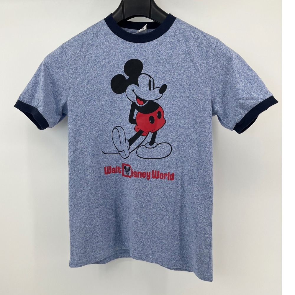 Disney Ringer Tee Mens S Blue Mickey Mouse Walt Disney World Graphic Retro VTG
